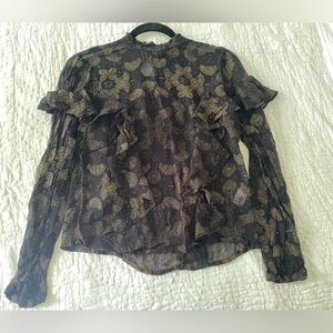 Lucky Brand long sleeve top, see through, ruffle details.